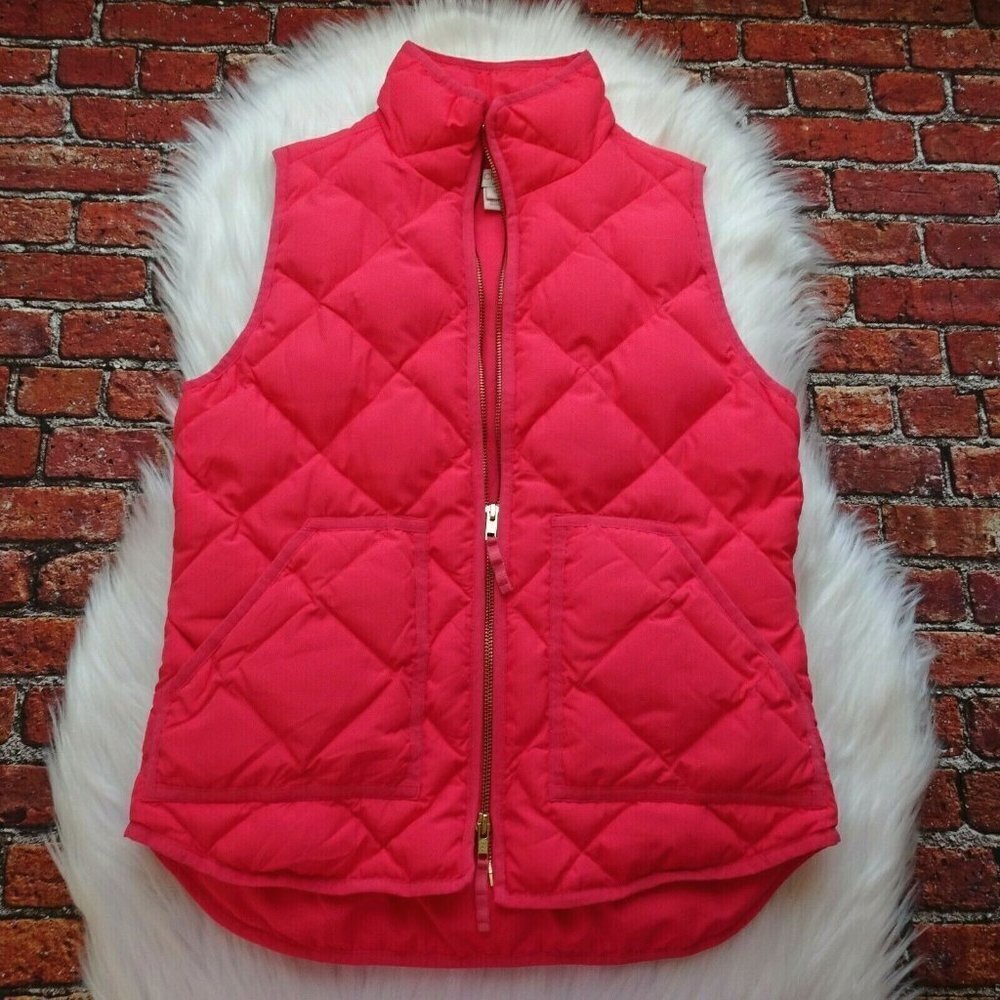 J. Crew Women's Full-Zip Vest Coral Down Puffer Quilted Pockets Preppy Size XS